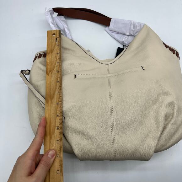 LODIS Womens Purse Medium Whipstitch Leather Tote Lacey Sand/Chestnut - Picture 3 of 14